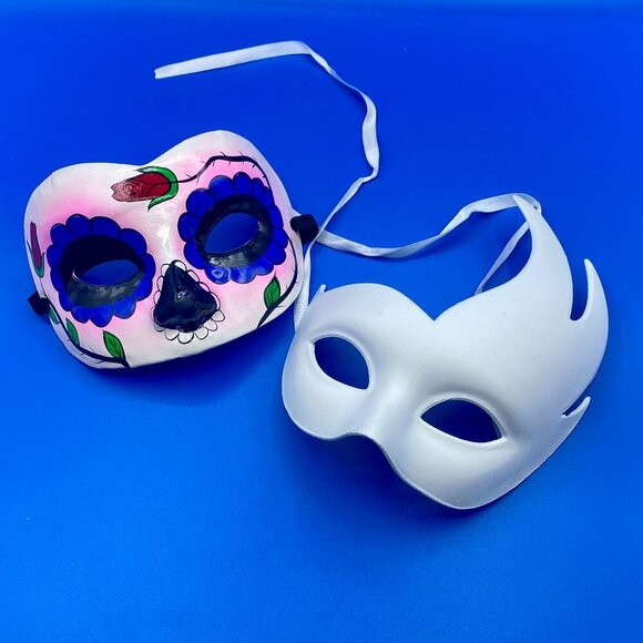 Masquerade Masks 2-pc Day of the Dead and Phantom of the Opera Half Face Costume - Picture 1 of 8